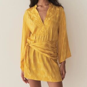 Doen Leona V Neck Tunic Long Sleeve Mini Dress Gilded Marguerite Jolie Yellow